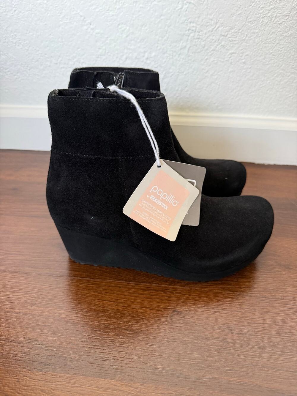 Papillio Birkenstock NWT Ebba Ankle Boots Black Suede Sz 38 (US 7) Cork Wedge